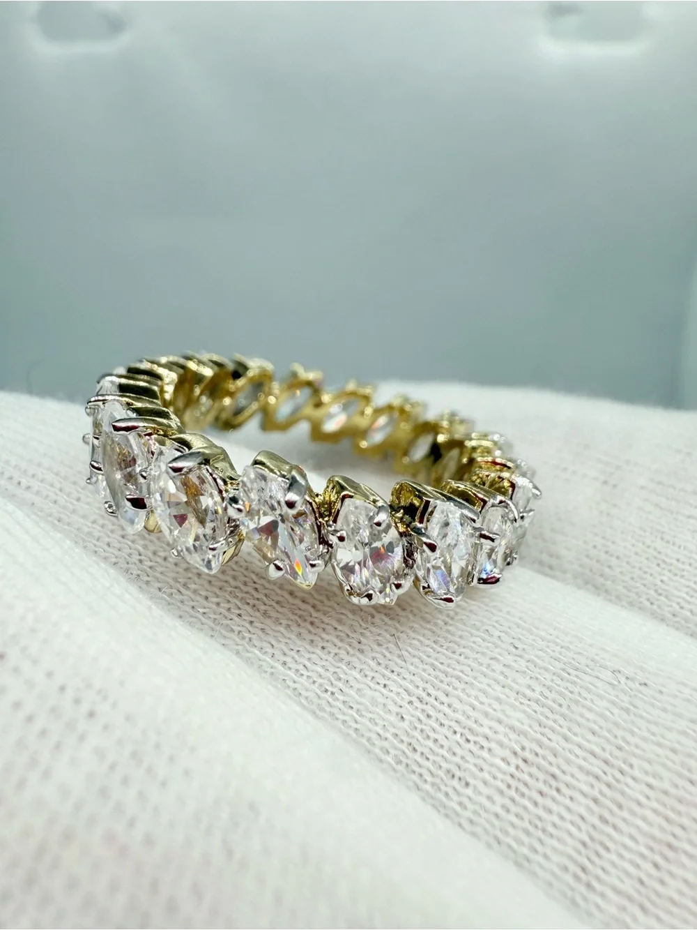 14k Gold over Sterling Silver CZ Marquise Band Ring!